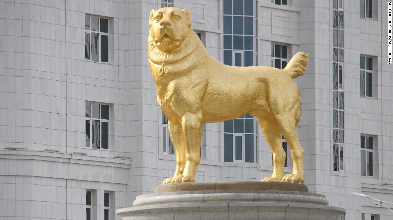 Turkmenistan's authoritarian leader unveils huge golden dog statue in the capital