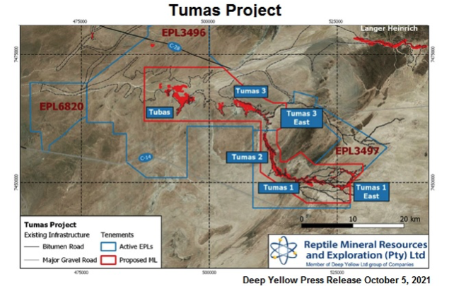 DYLLF: Infill RC Drilling Program at Tumas Uranium Project Increases the Estimated Mineral Resource by 50% and the Ore Reserve Estimate by 121%; on Track to Comple