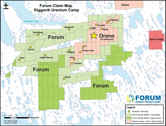Forum Energy Metals Corp.: Forum Acquires Former Cameco Uranium Deposits on Trend from Orano's 133 Million Pound Kiggavik Uranium Deposit, Nunavut