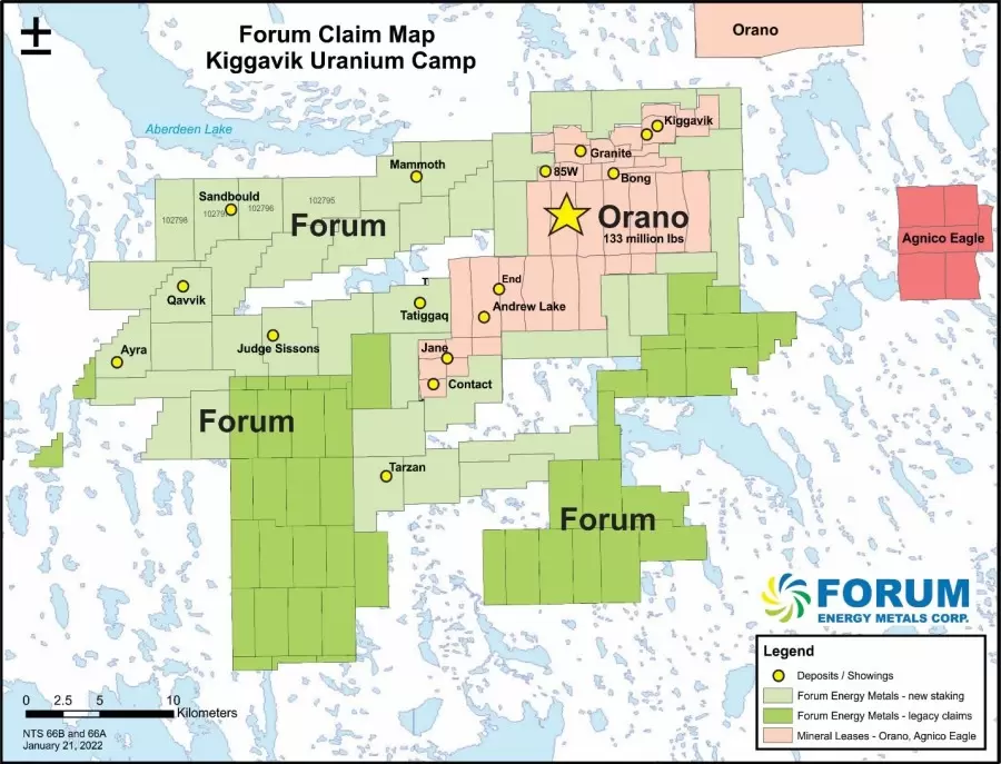 Forum Energy Metals Acquires Former Cameco Uranium Deposits on Trend from Orano's 133 Million Pound Kiggavik Uranium Deposit, Nunavut